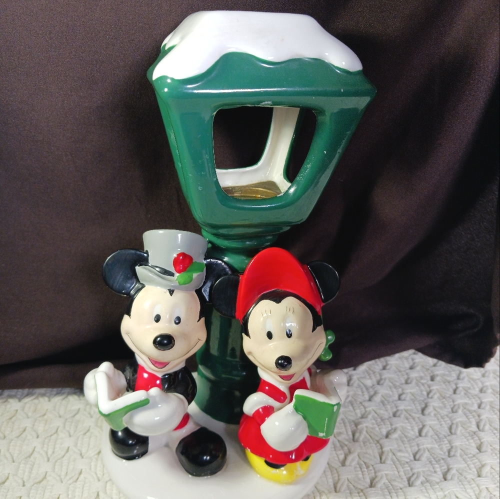 Teleflora Disney Mickey & Minnie Ceramic Christmas Carolers Tea Candle Holder